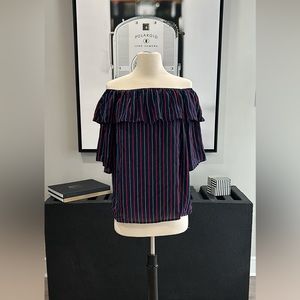 BRAND NEW! 

Navy, Red & White, Off-The-Shoulder Top, Loose-Fit, Ruffle Top Trim